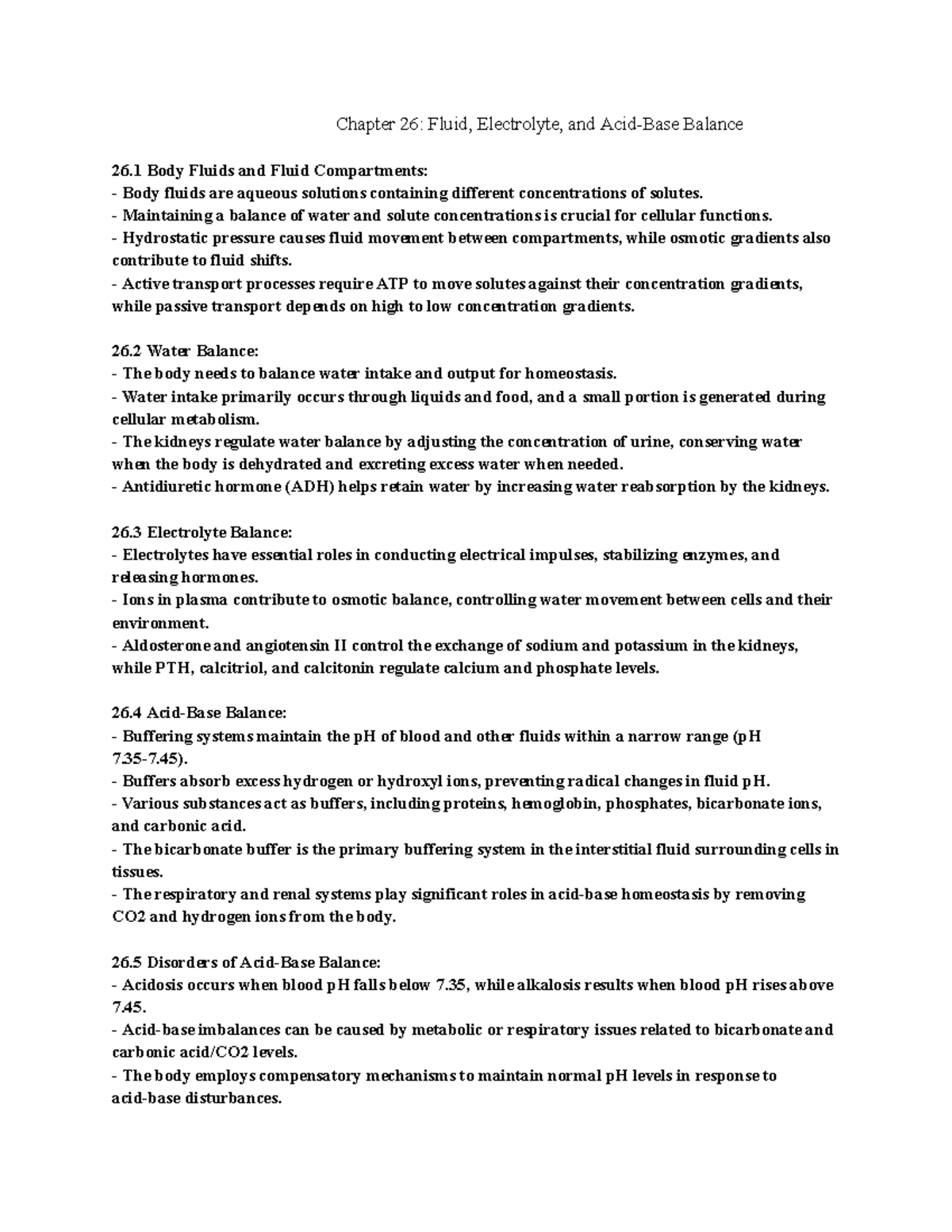 Chapter 26- Fluid, Electrolyte, And Acid-Base Balance - Maintaining A ...