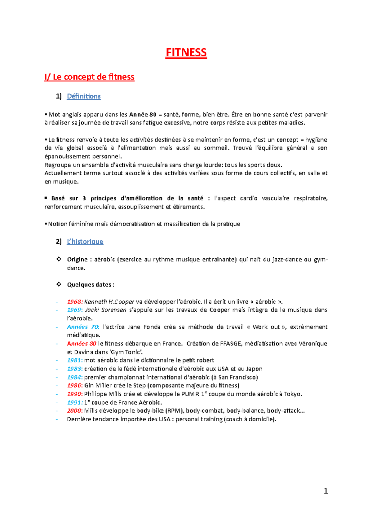 Fitness - CM1 - Notes de cours 1 - FITNESS I/ Le concept de fitness 1 ...