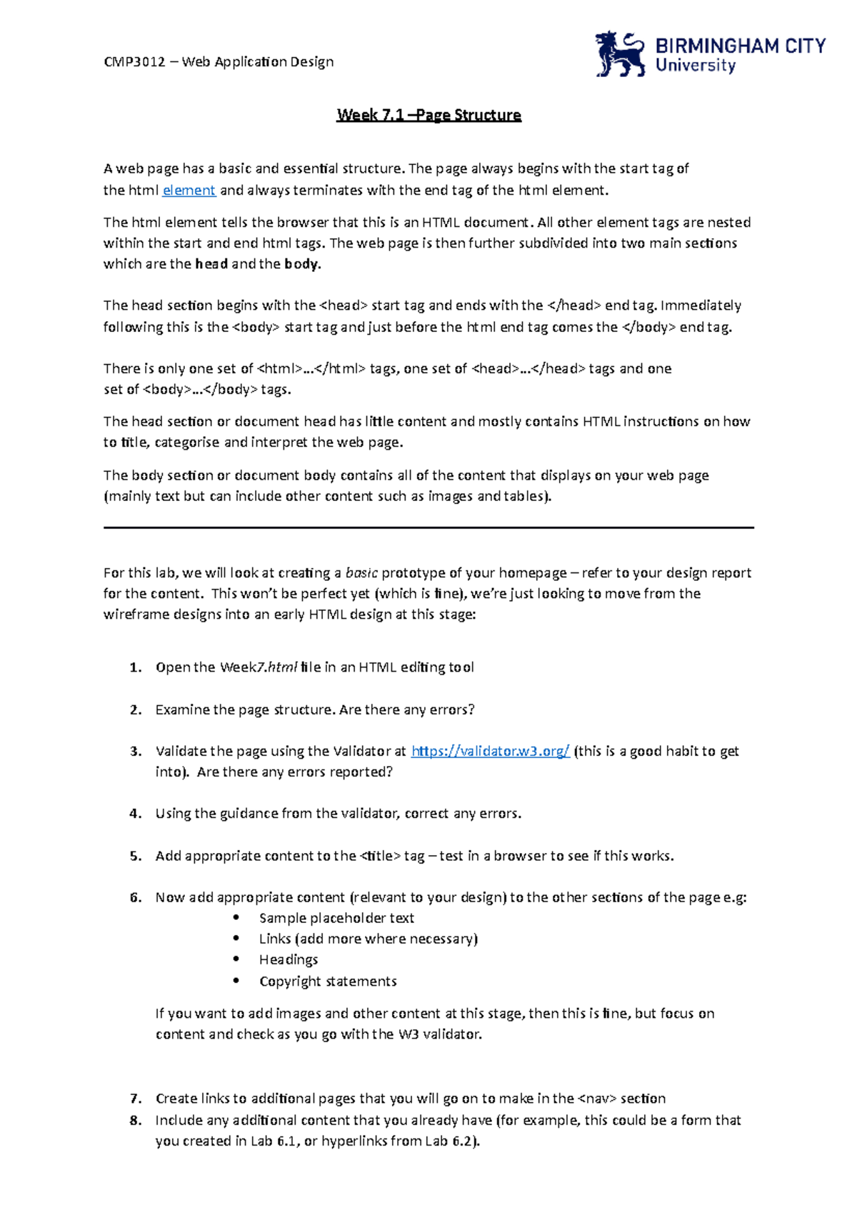 Week 7.1 - Lab - lab sections classes course work explanation - 22735 ...