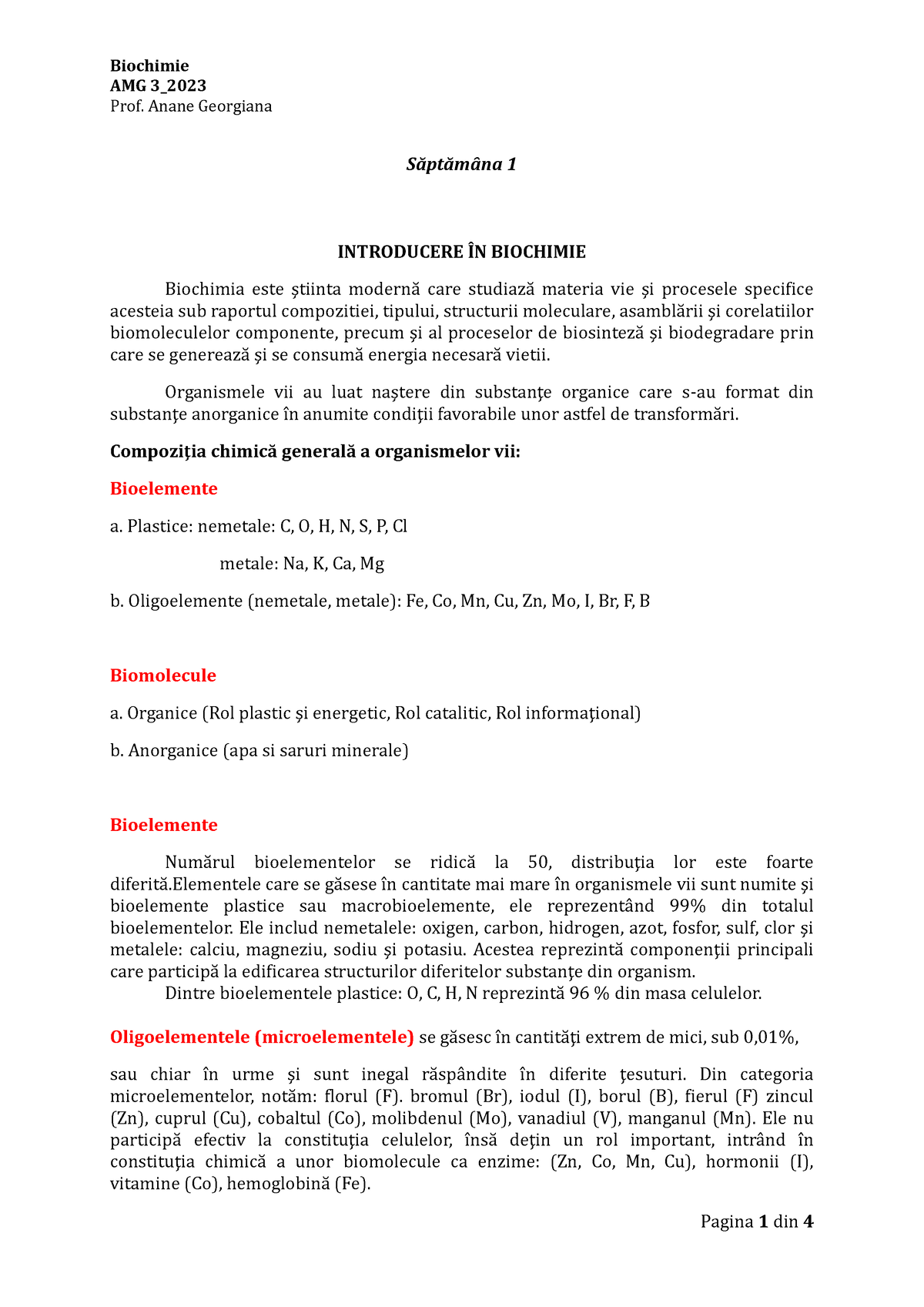 Biochimie Saptamana 1 AMG - AMG 3_ Prof. Anane Georgiana Săptămȃna 1 ...