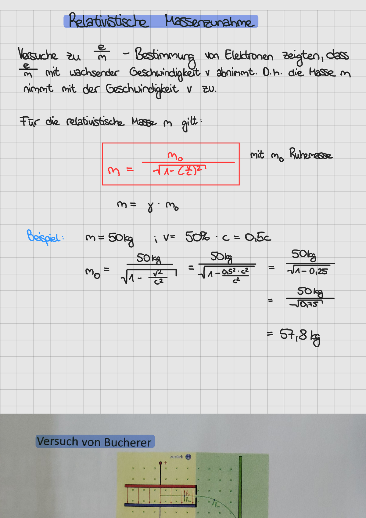 relativistische massenzunahme experiment