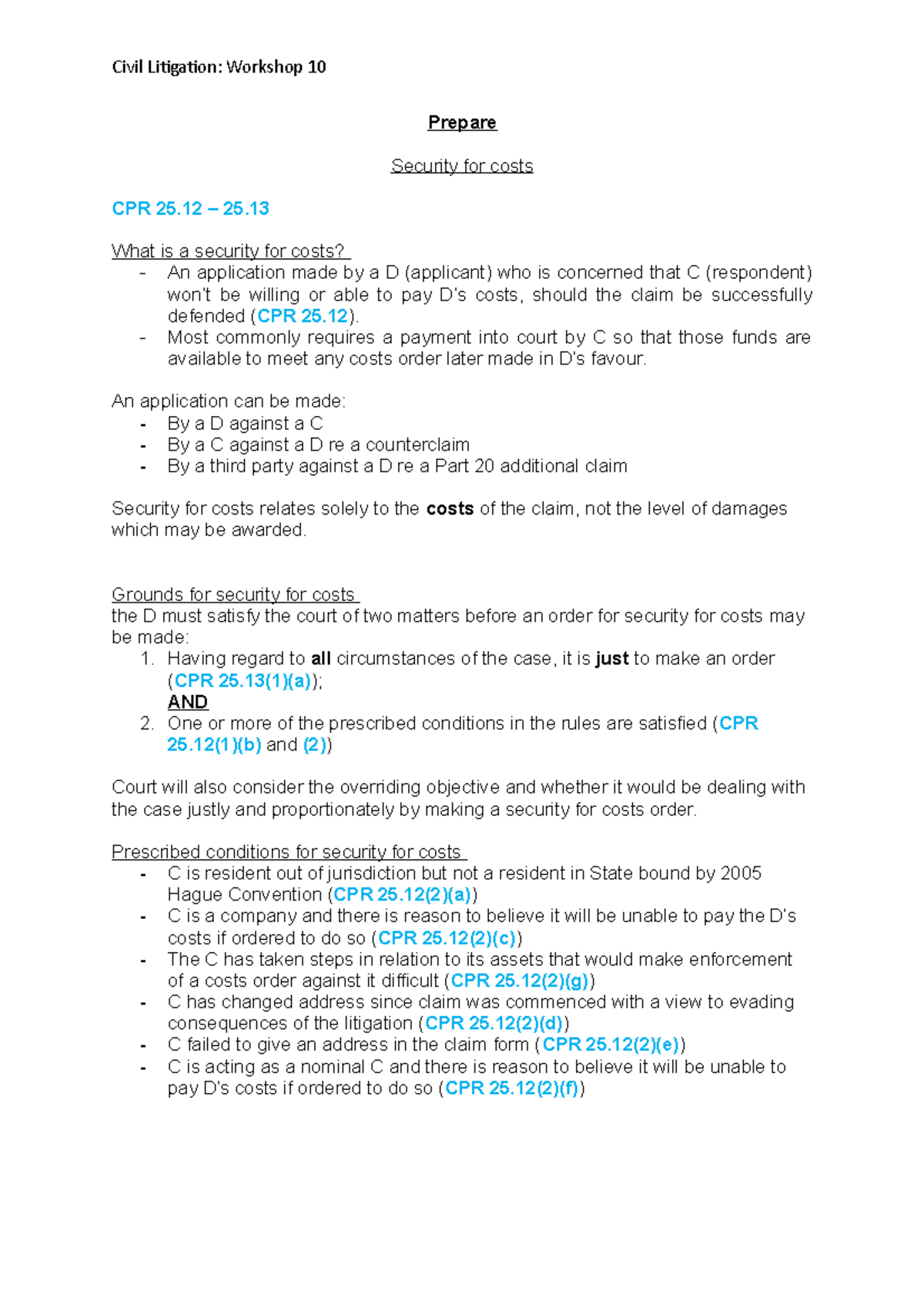 Civil W10 Prepare/Apply/Collab/Consolidate notes. Prepare