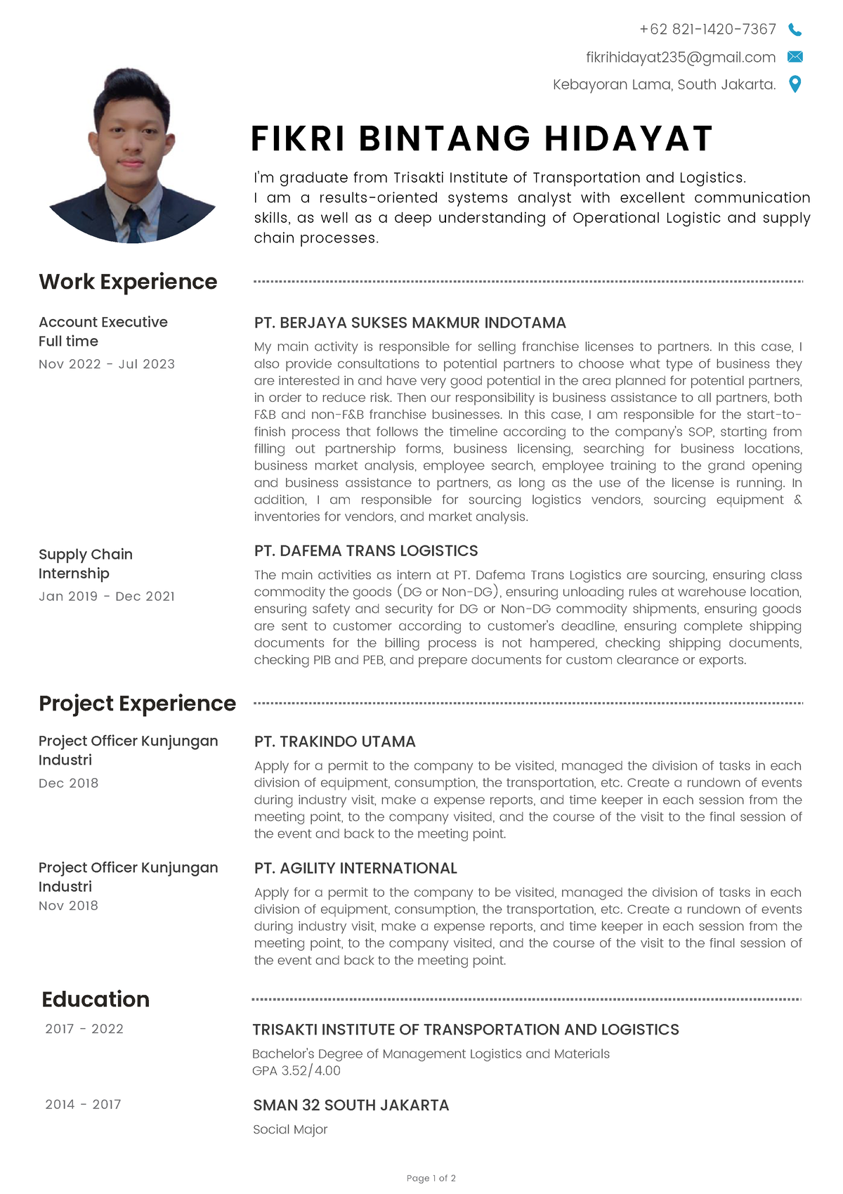 2023 CV Resume - Fikri Bintang Hidayat - Kebayoran Lama, South Jakarta ...