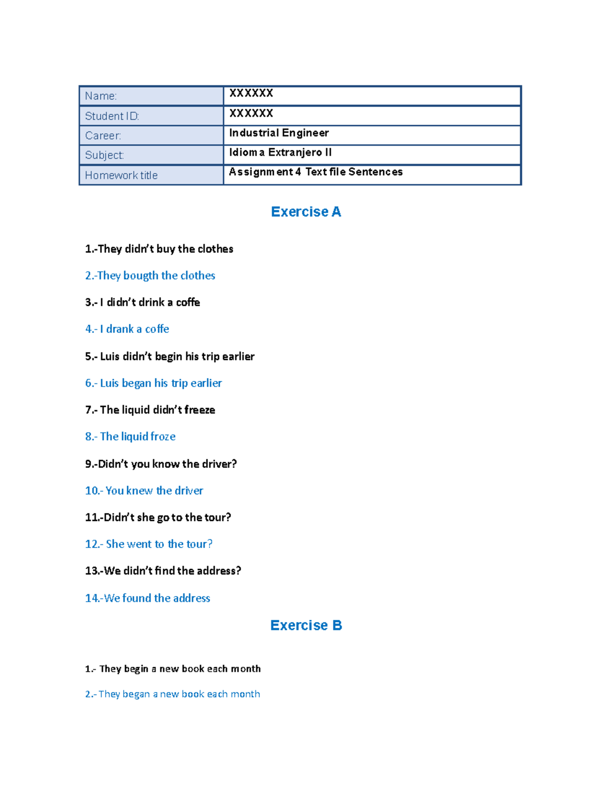 Bueno 21010877 U2 sentences - Name: XXXXXX Student ID: XXXXXX Career ...