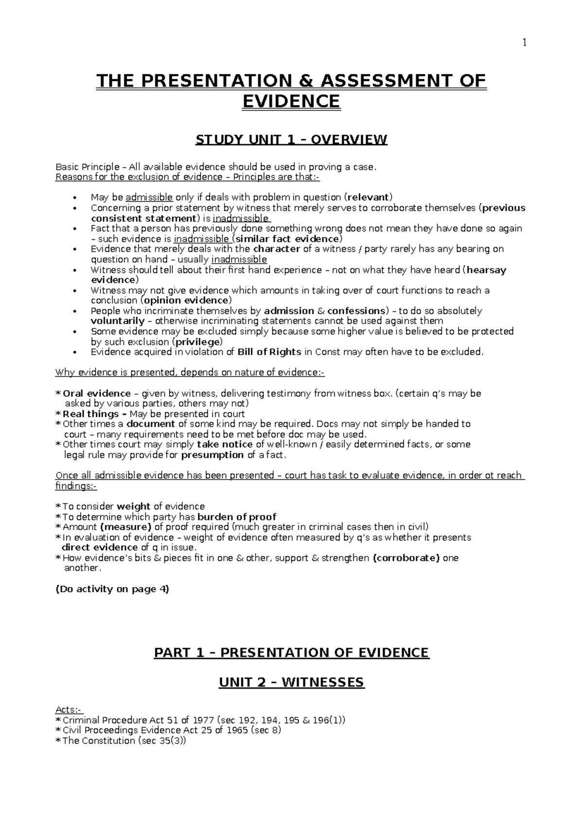 EVI3702-Summary-Notes - THE PRESENTATION & ASSESSMENT OF EVIDENCE STUDY ...