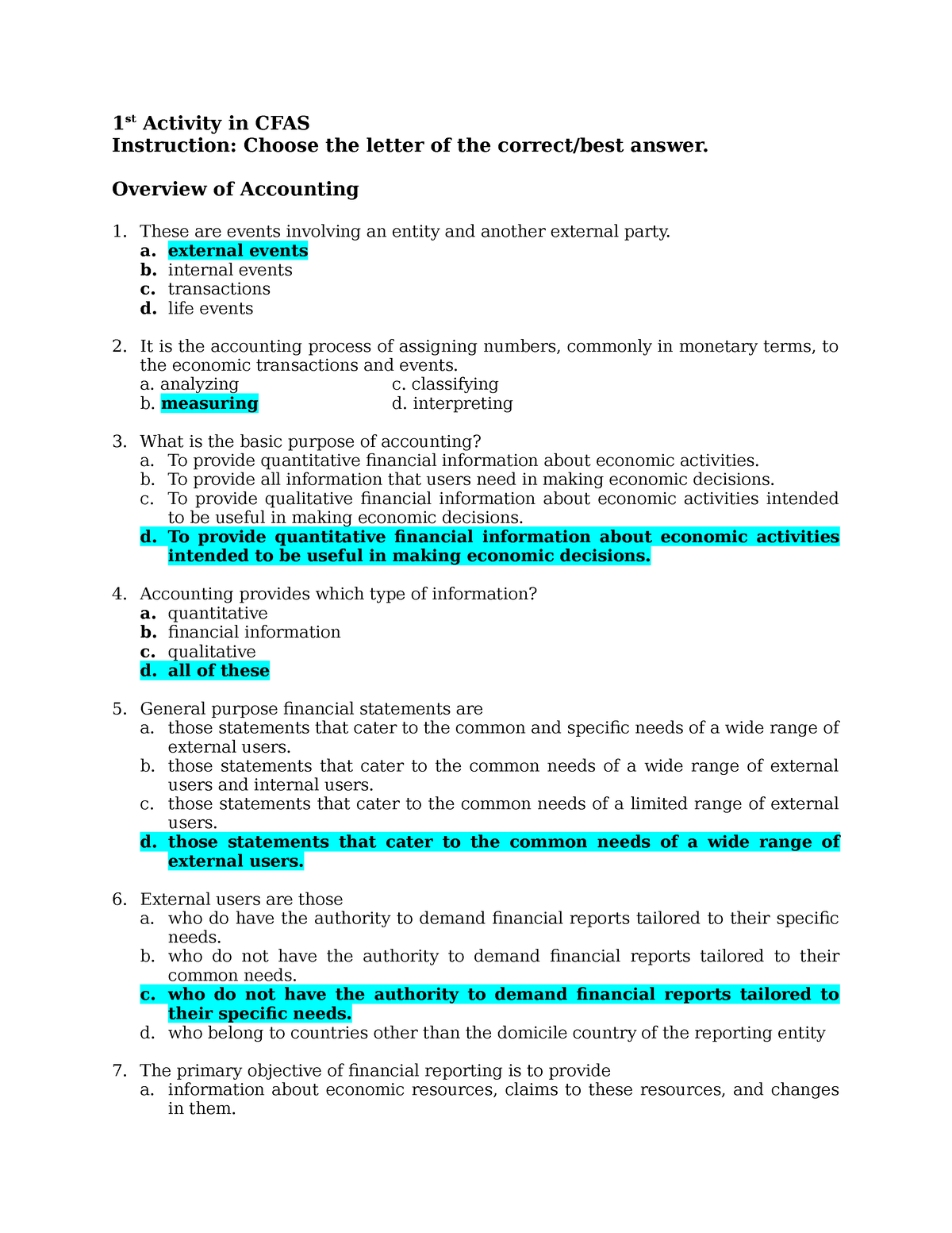 Activty 1 (CFAS) - CFAS PAS 1-7 - 1 St Activity In CFAS Instruction ...