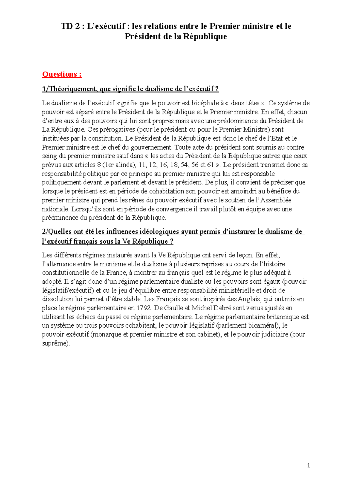 Td 2 le pouvoir executif relation entre PDR et PM keddari lina ...