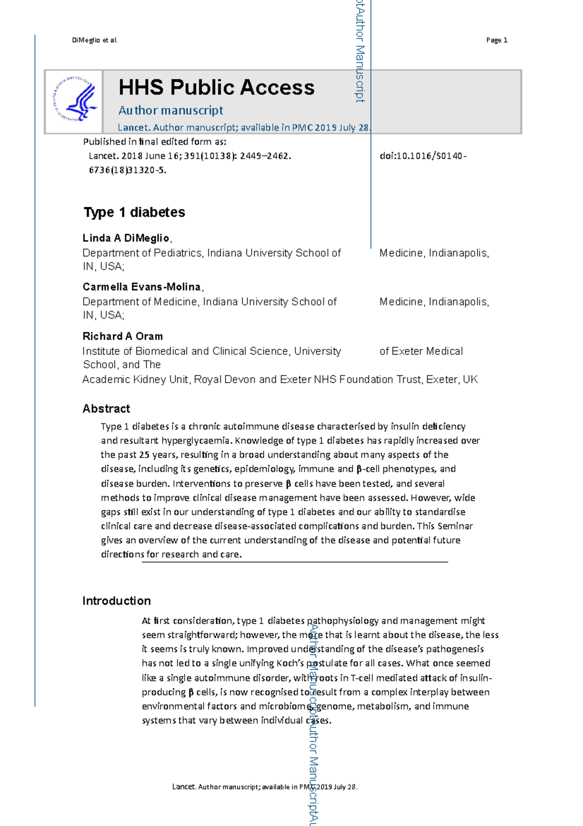 Diabetes tipo1 DiMeglio et al. Page 1 HHS Public Access Author