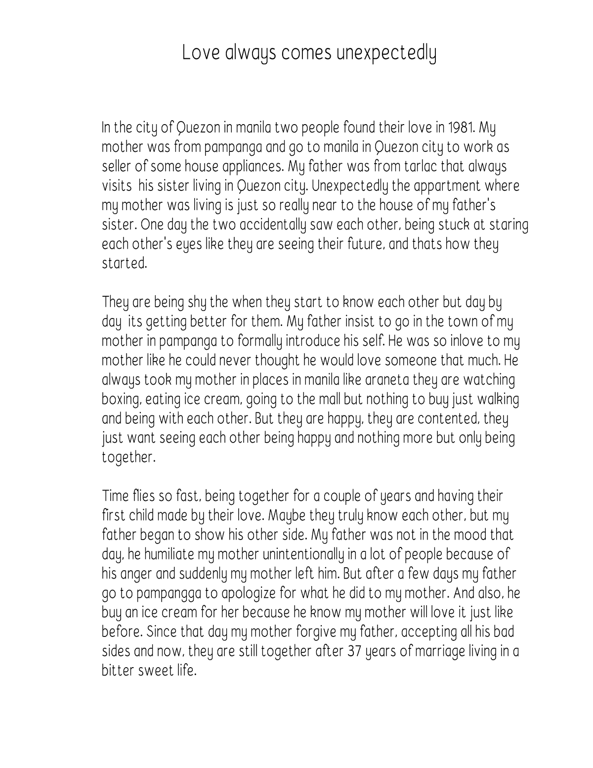 love story of my parents short essay tagalog