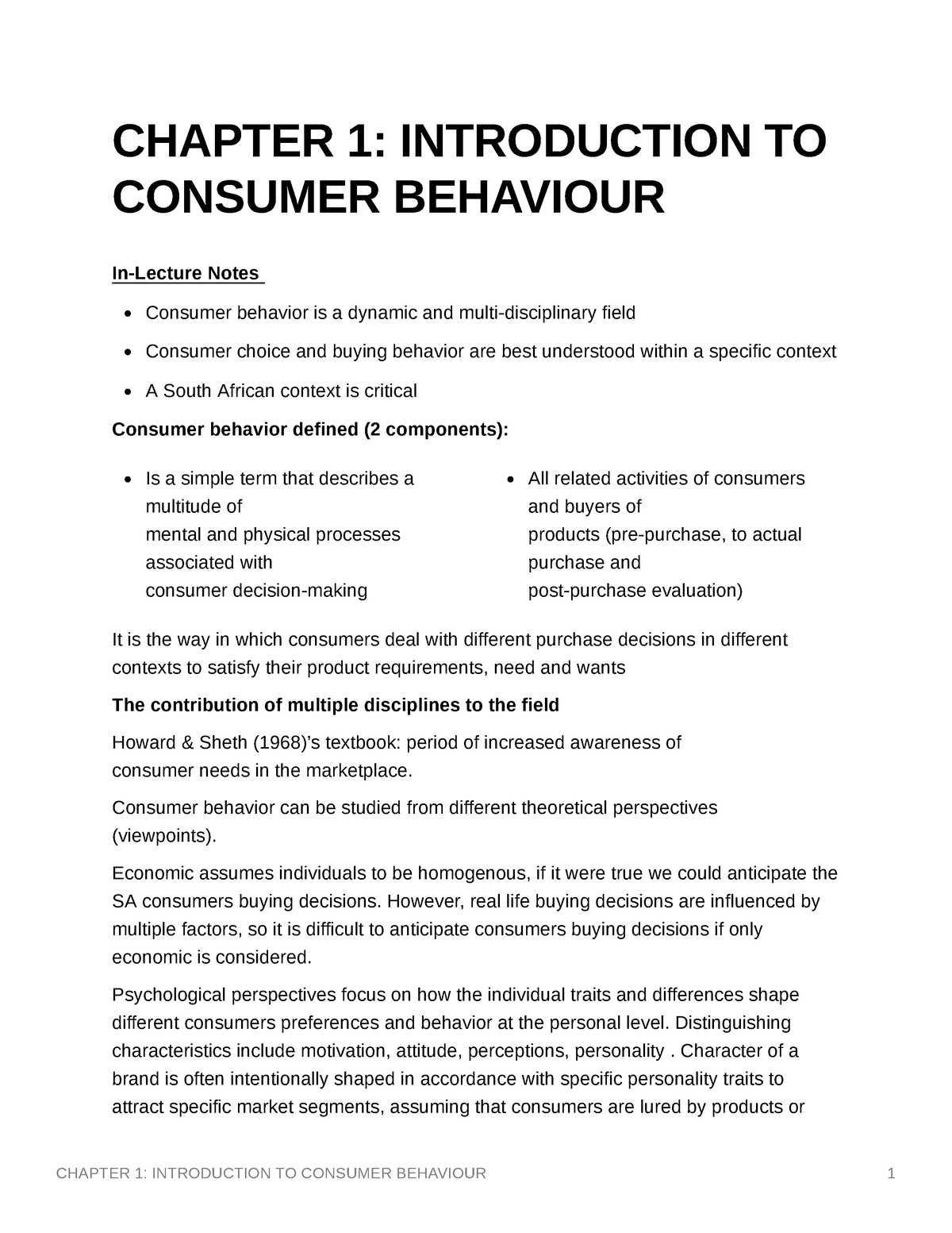 Chapter 1 Introduction TO Consumer Behaviour - CHAPTER 1: INTRODUCTION ...