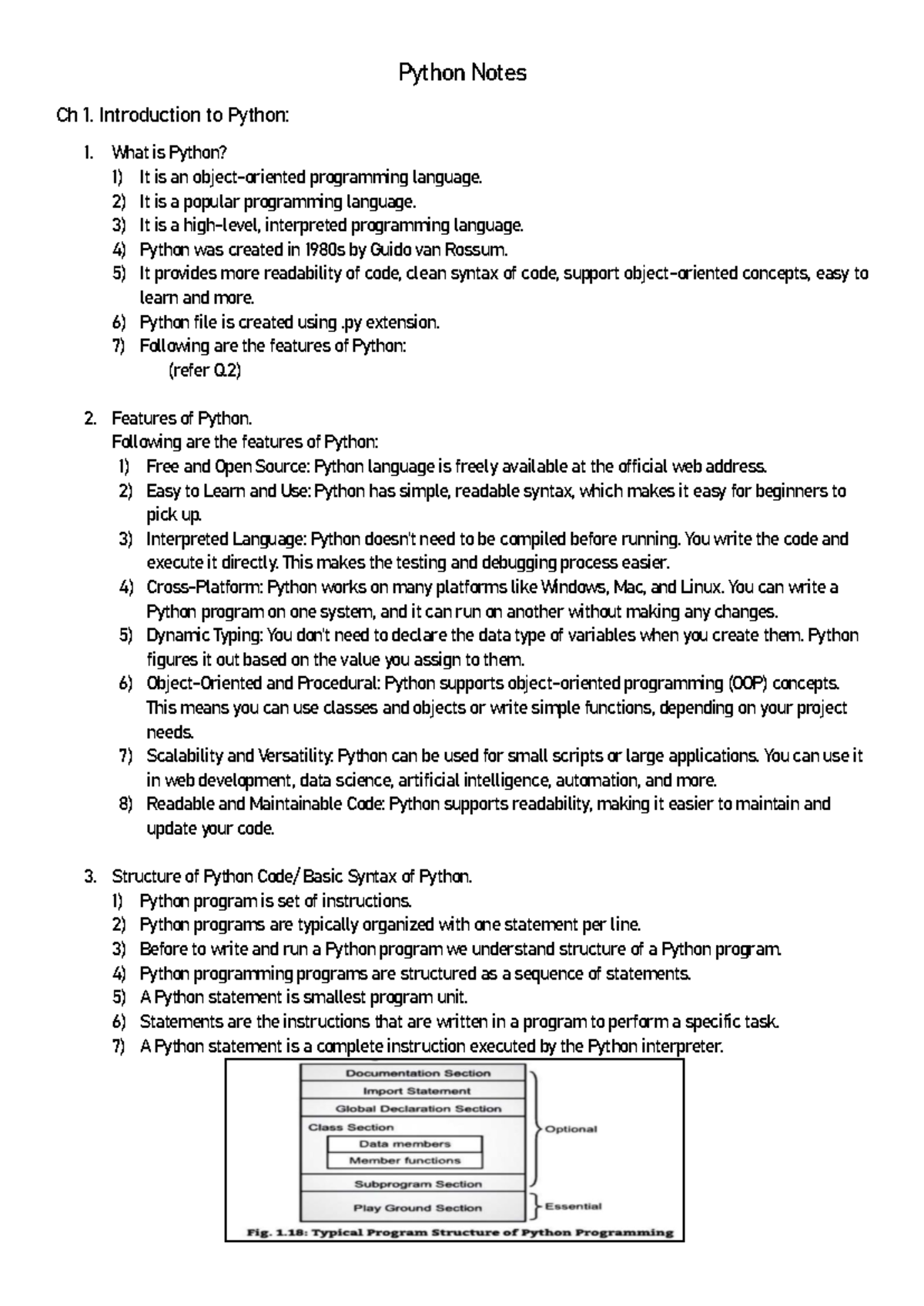 Python Notes - Imp - Python Notes Ch 1. Introduction to Python: What is ...