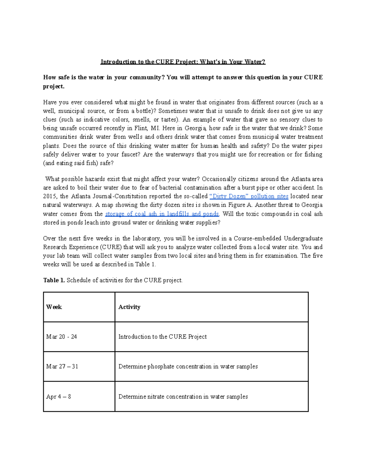 Introduction to the CURE Project What’s in Your Water Have you ever