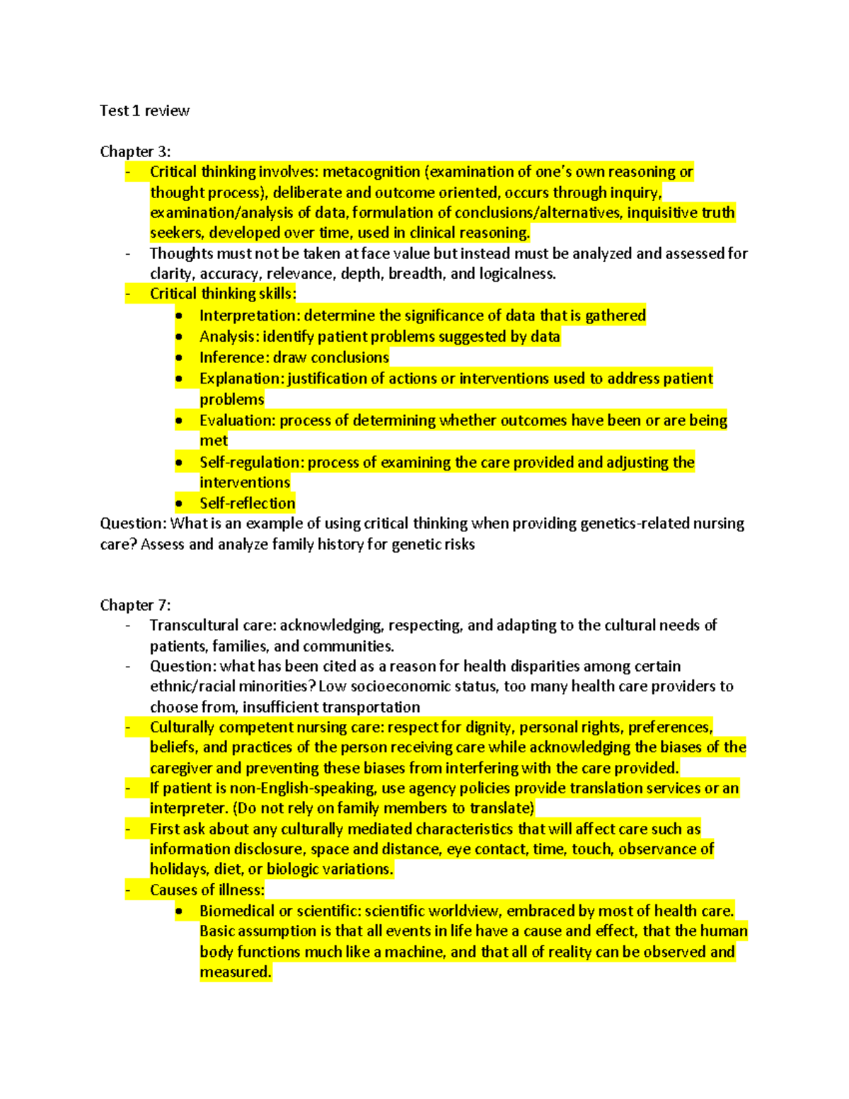 Test 1 review - Premium - Test 1 review Chapter 3: - Critical thinking ...