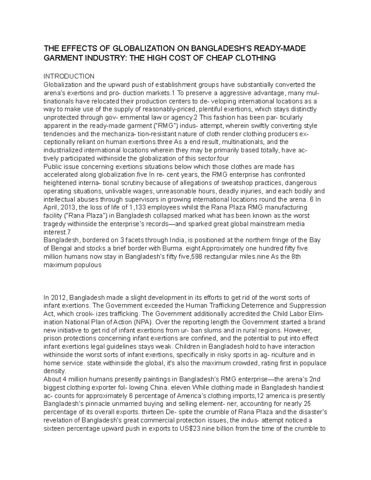 THE Effects OF Globalization ON Bangladesh S Ready MADE Garment