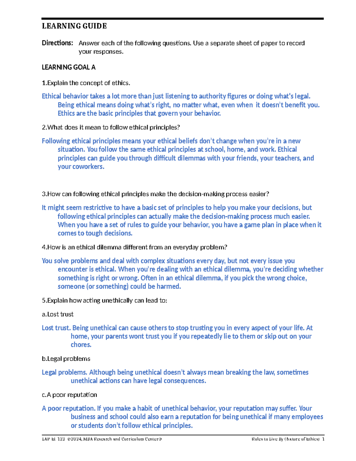 EI-123 Learning Guide AP - LEARNING GUIDE Directions: Answer each of ...