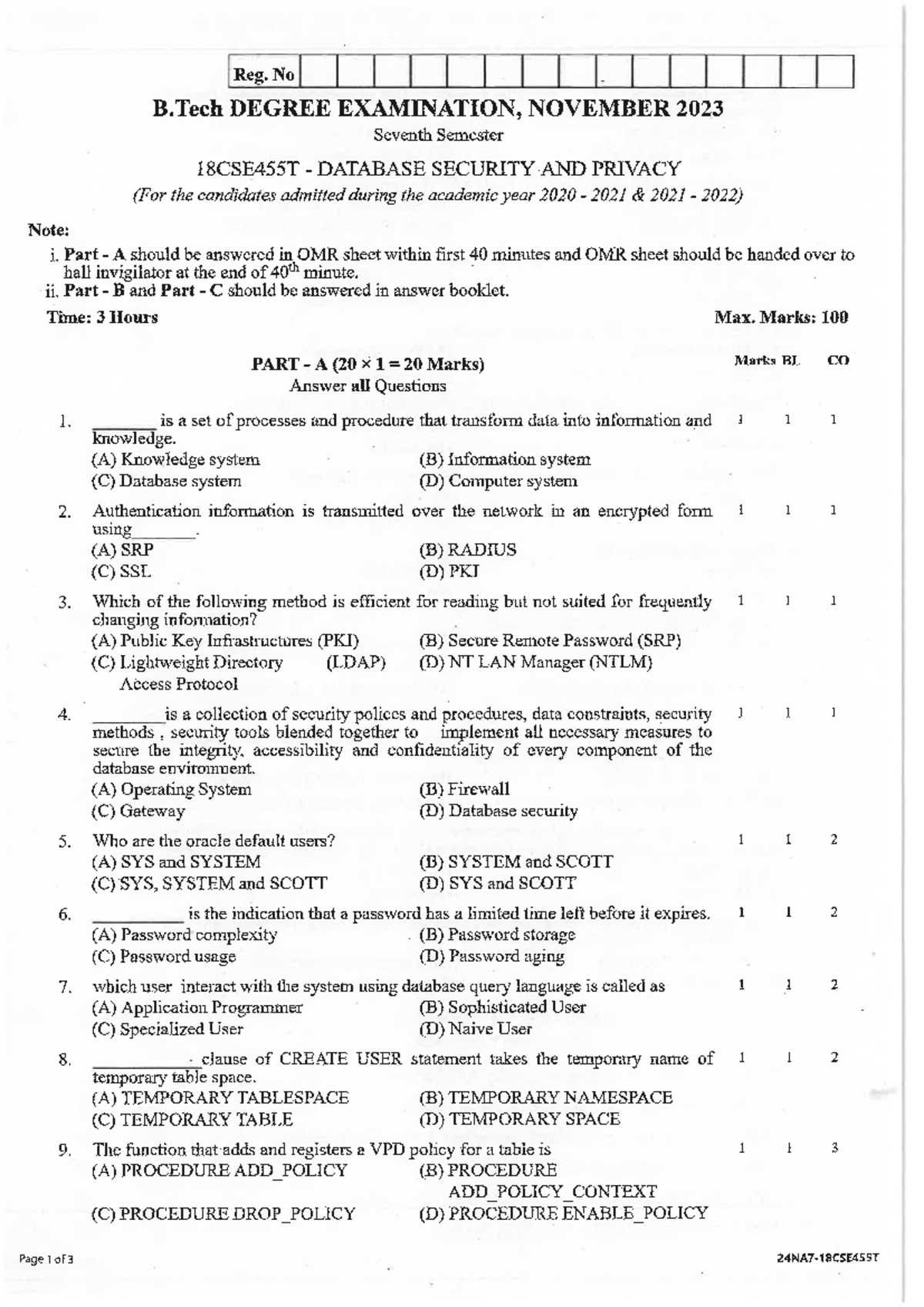18CSE455T - end sem paper for this subject - Reg. No B DEGREE ...