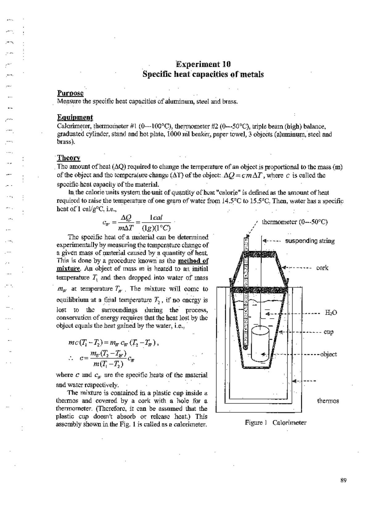 Specific heat - experiment instructions - : Experiment 10 Specific heat ...
