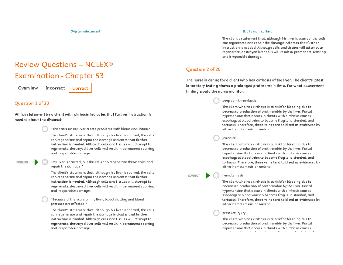 Liver questionsright CORRECT Review Questions NCLEX® Examination Chapter Question of Which