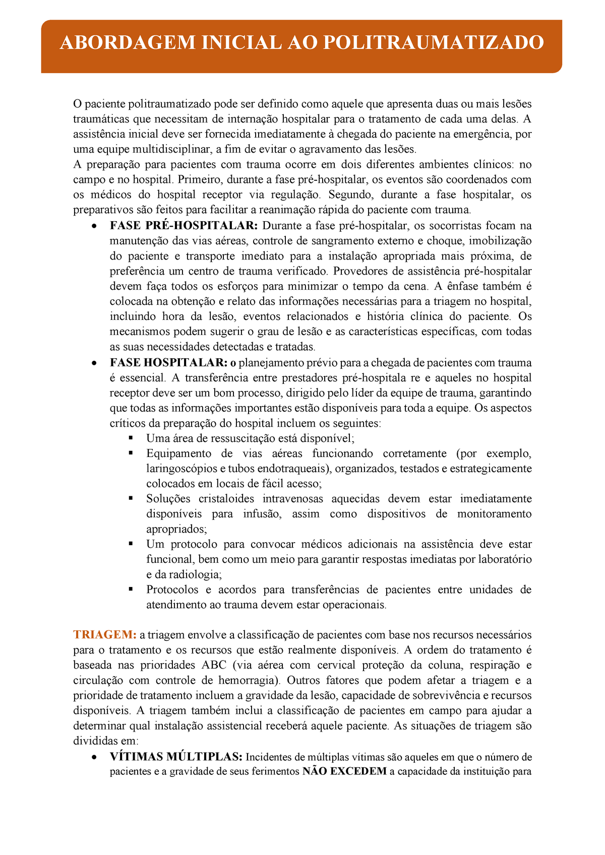 Abordagem Inicial Ao Politraumatizado - O Paciente Politraumatizado ...