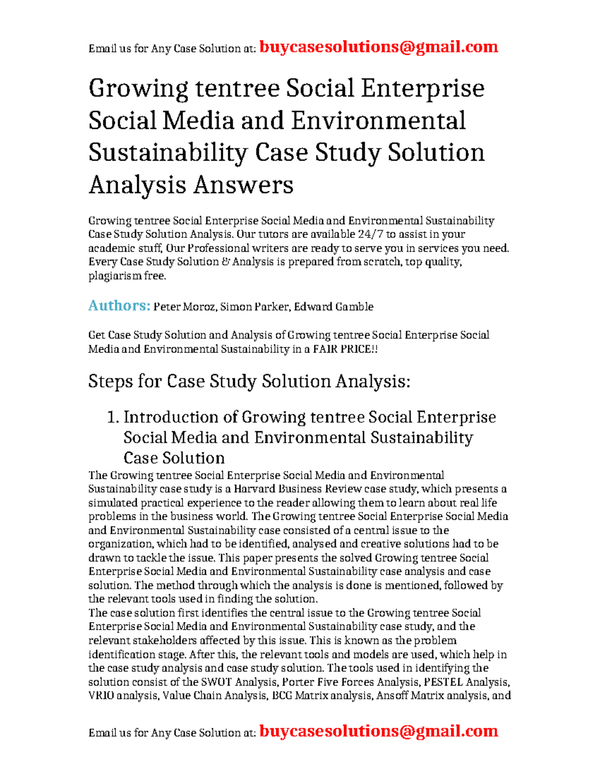 Case Solution Growing tentree Social Enterprise Social Media and ...