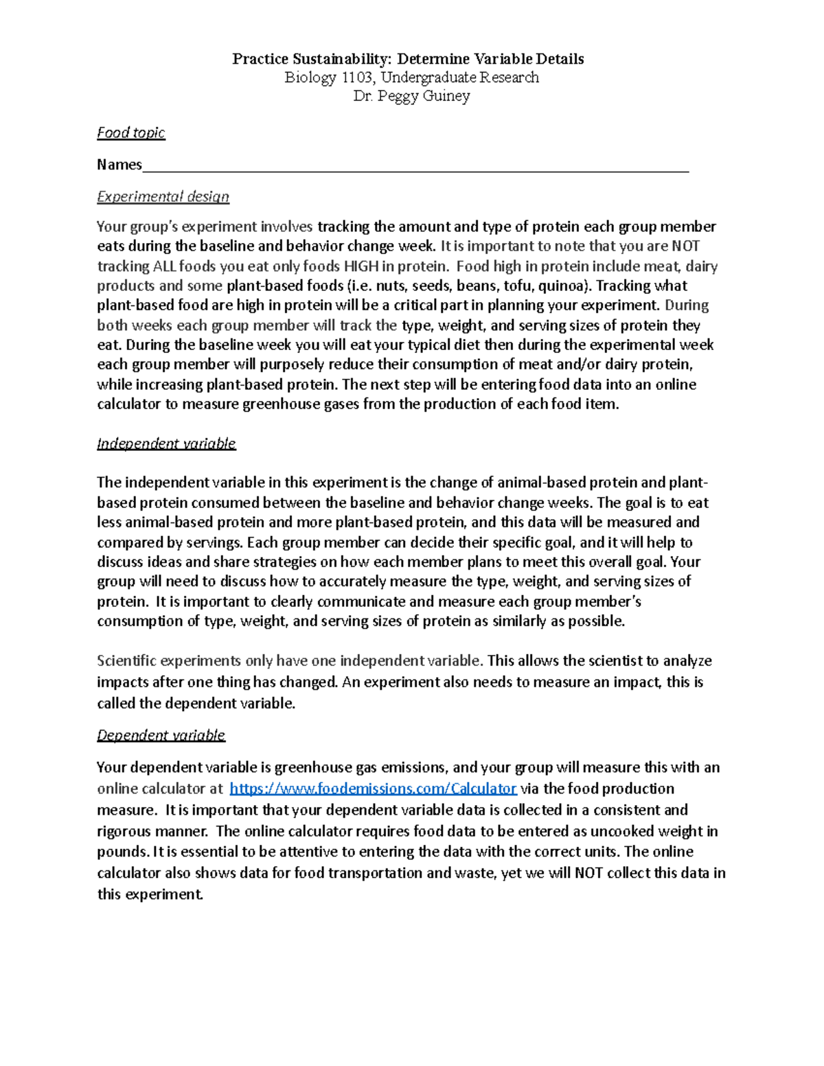 R3 variable details food - Practice Sustainability: Determine Variable ...