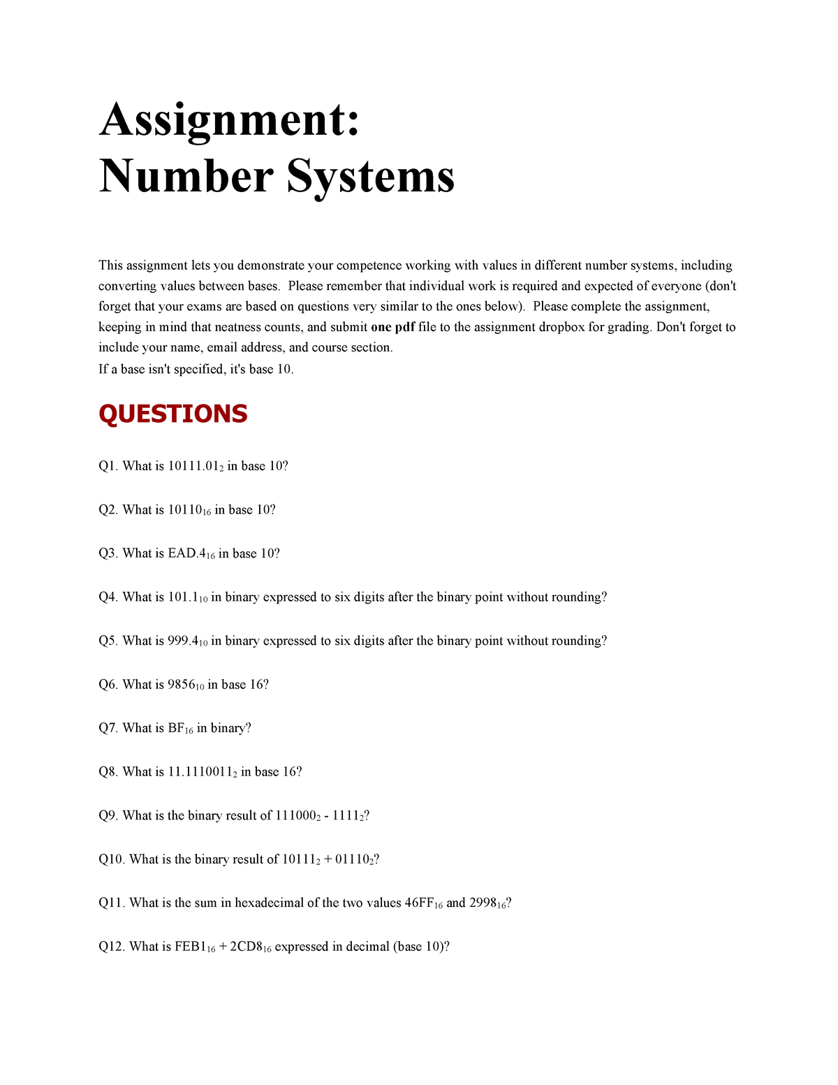 assignment on number system