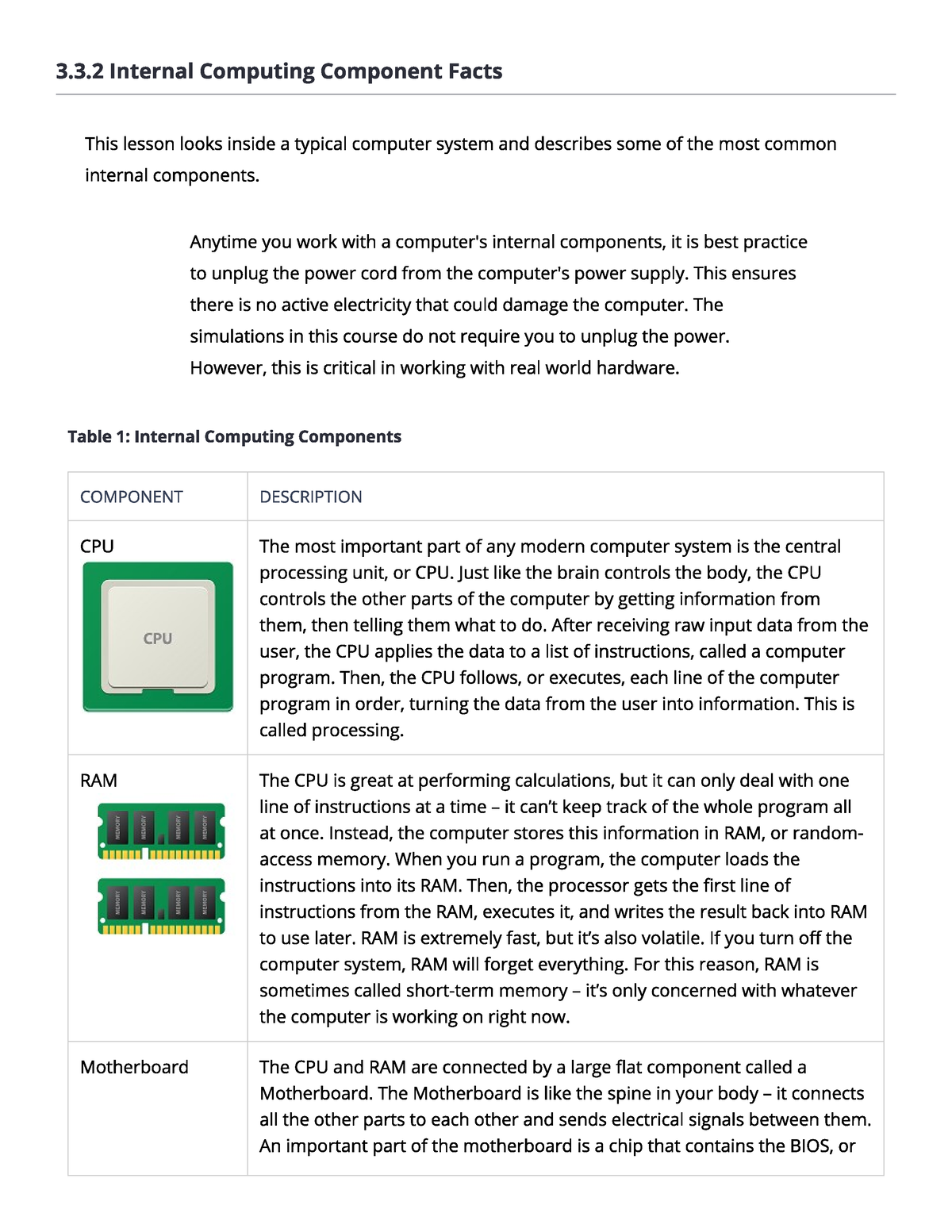 Key Internal Computer Components 