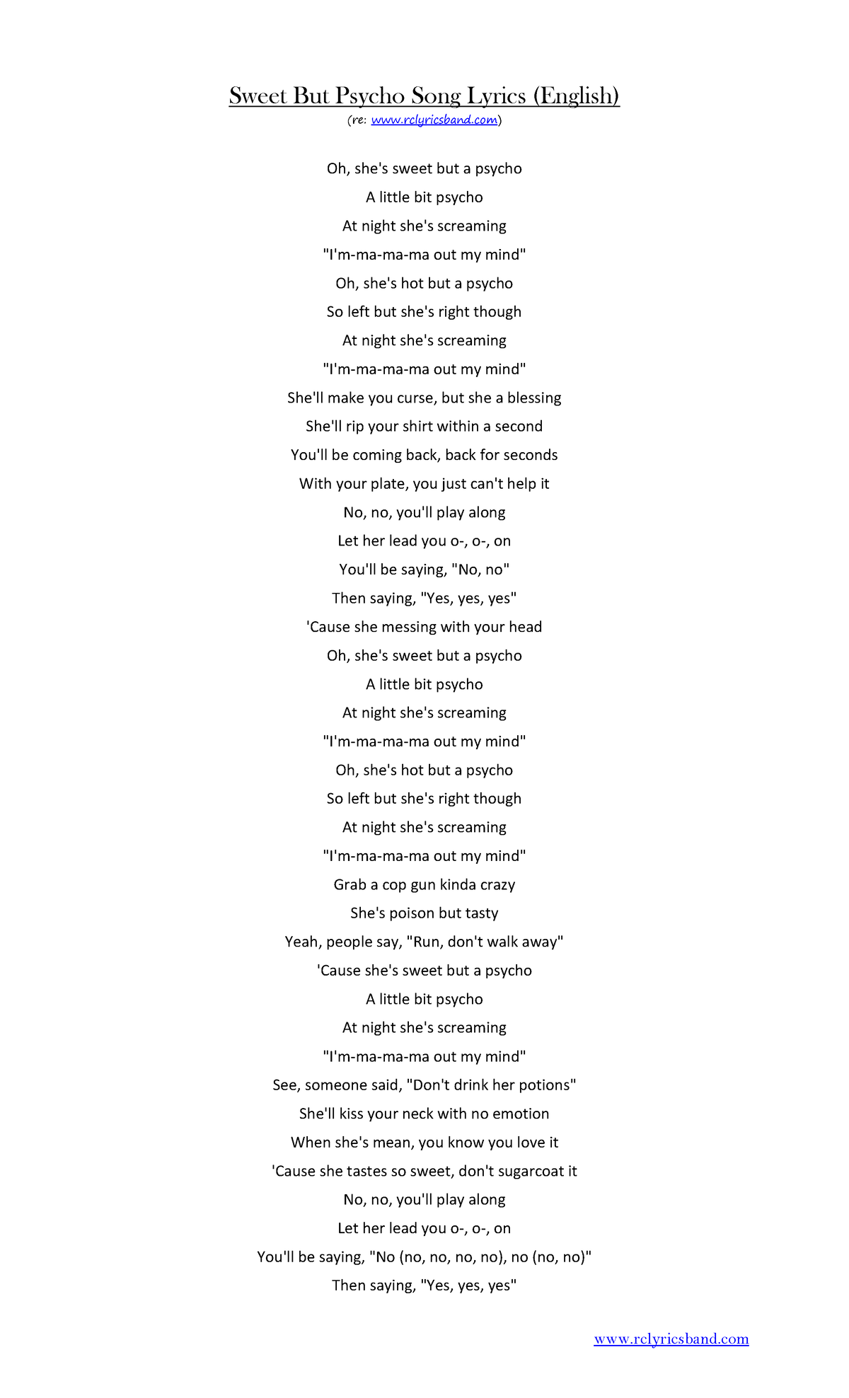 Sweet but psycho song lyrics - rclyricsband Sweet But Psycho Song ...