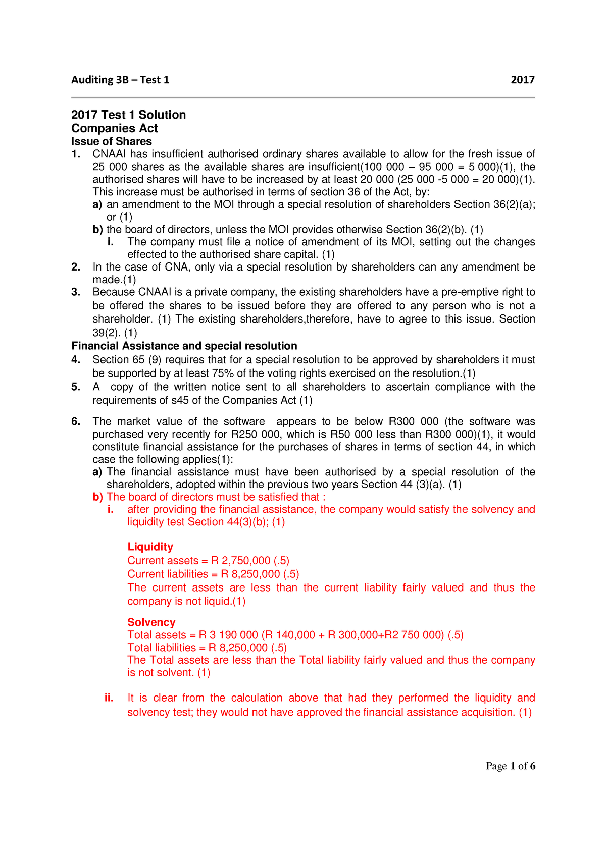 2017 Test 1 Solution - Auditing 3B, Auditing 322 - 2017 Test 1 Solution ...