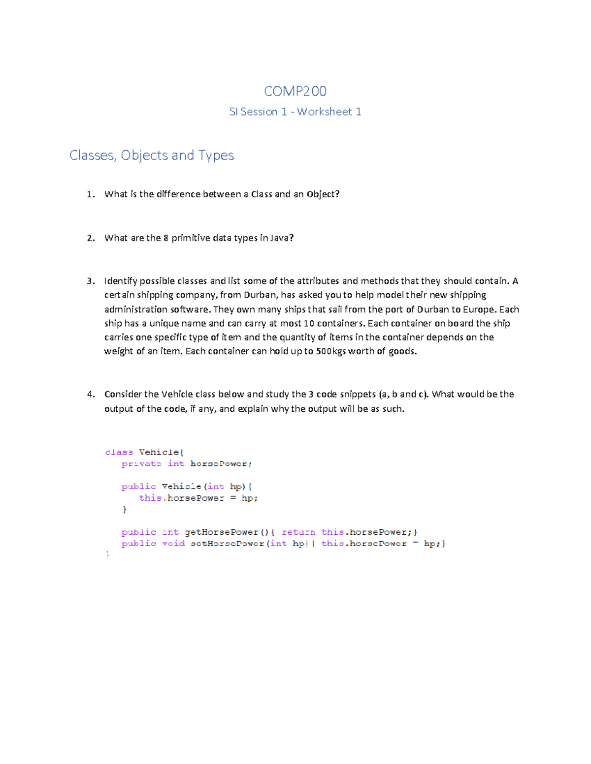 Comp200 SI Worksheet 1 - SI NOTES - COMP SI Session 1 - Worksheet 1 ...
