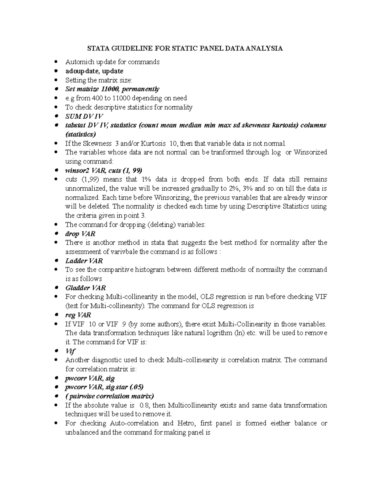 Stata Comand Seq - dgsdga - STATA GUIDELINE FOR STATIC PANEL DATA ...