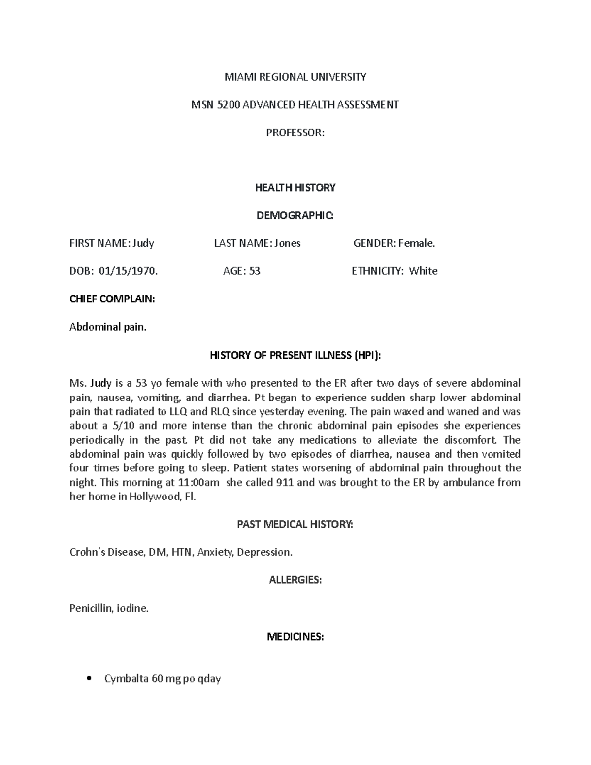 Medical Hx discussion week 2 MSN5300 Studocu