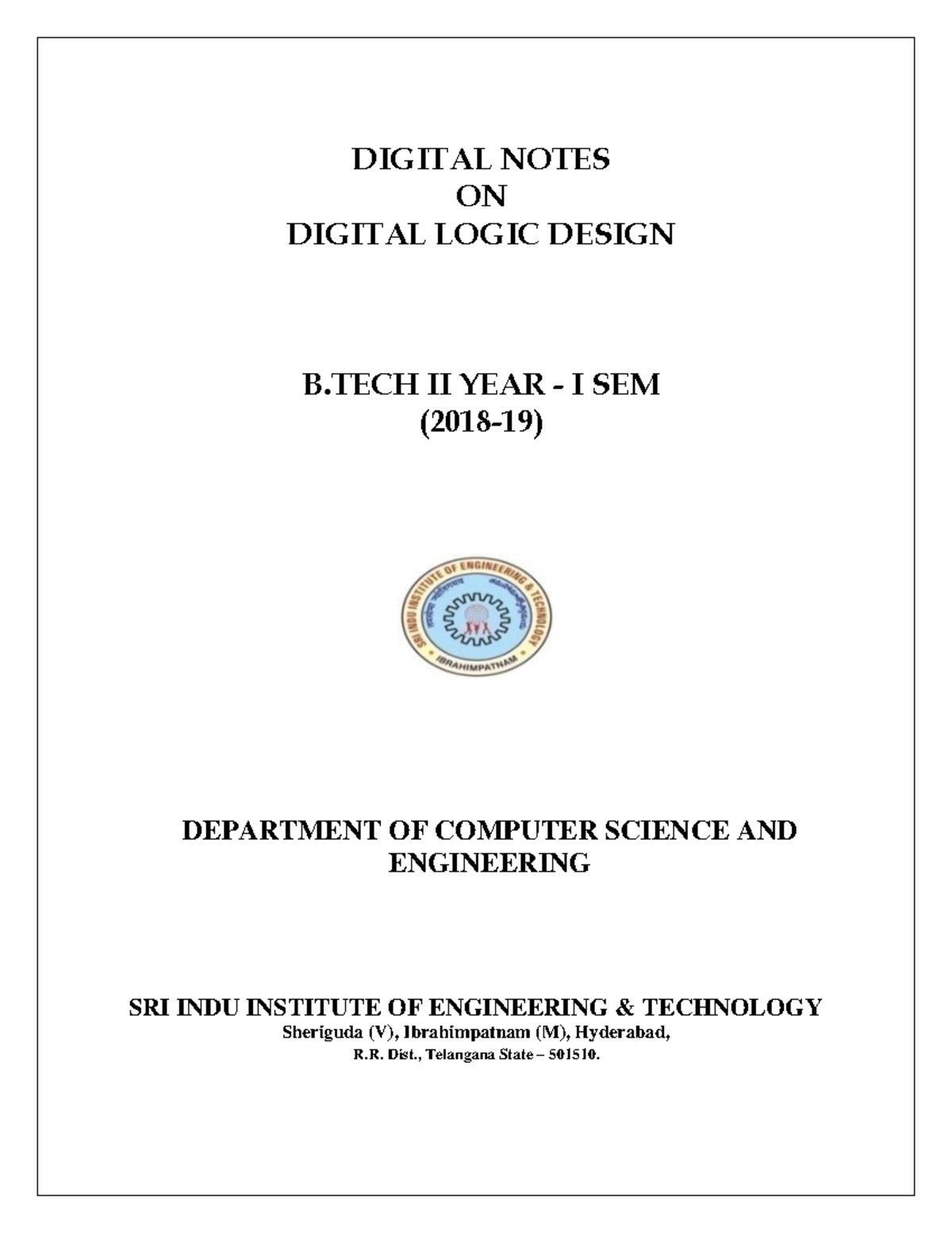 CSE II I DLD - Computer science - DIGITAL NOTES ON DIGITAL LOGIC DESIGN ...
