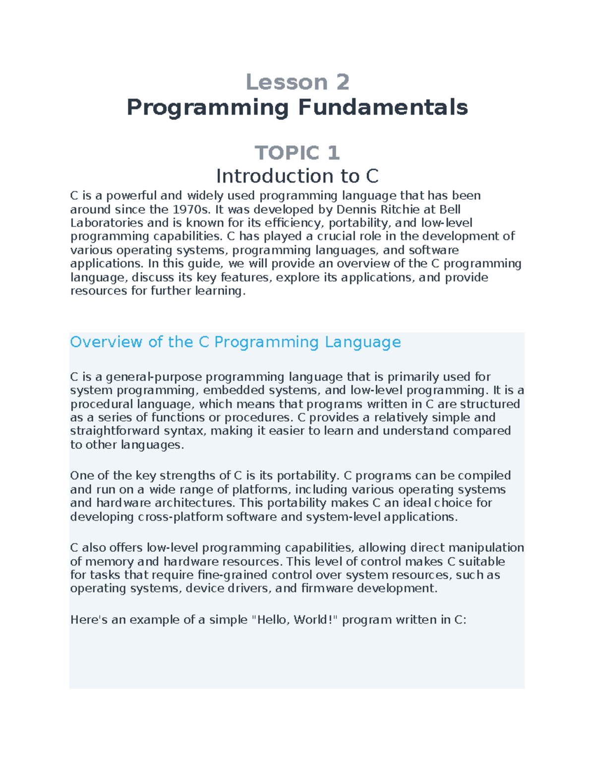 Lesson 2 - discussions - Lesson 2 Programming Fundamentals TOPIC 1 ...