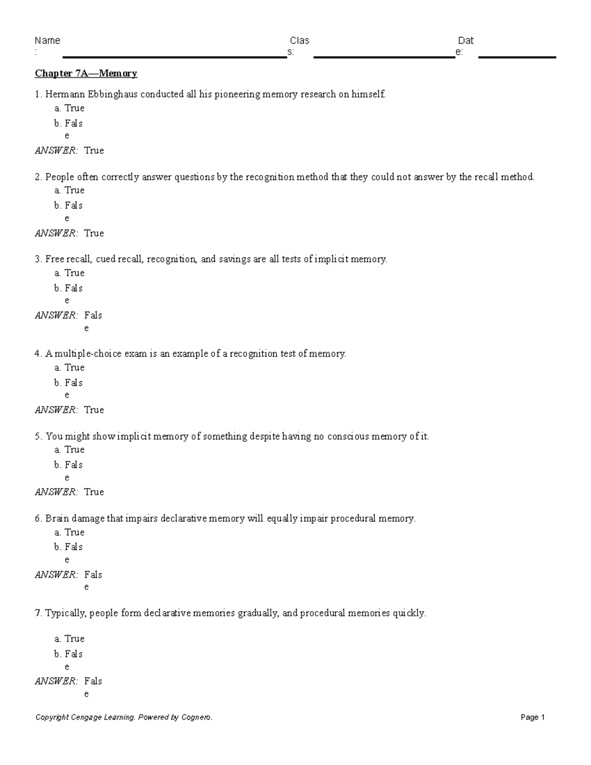 Chapter 7A Memory - quiz bank - : s: e: Chapter 7A—Memory Hermann ...