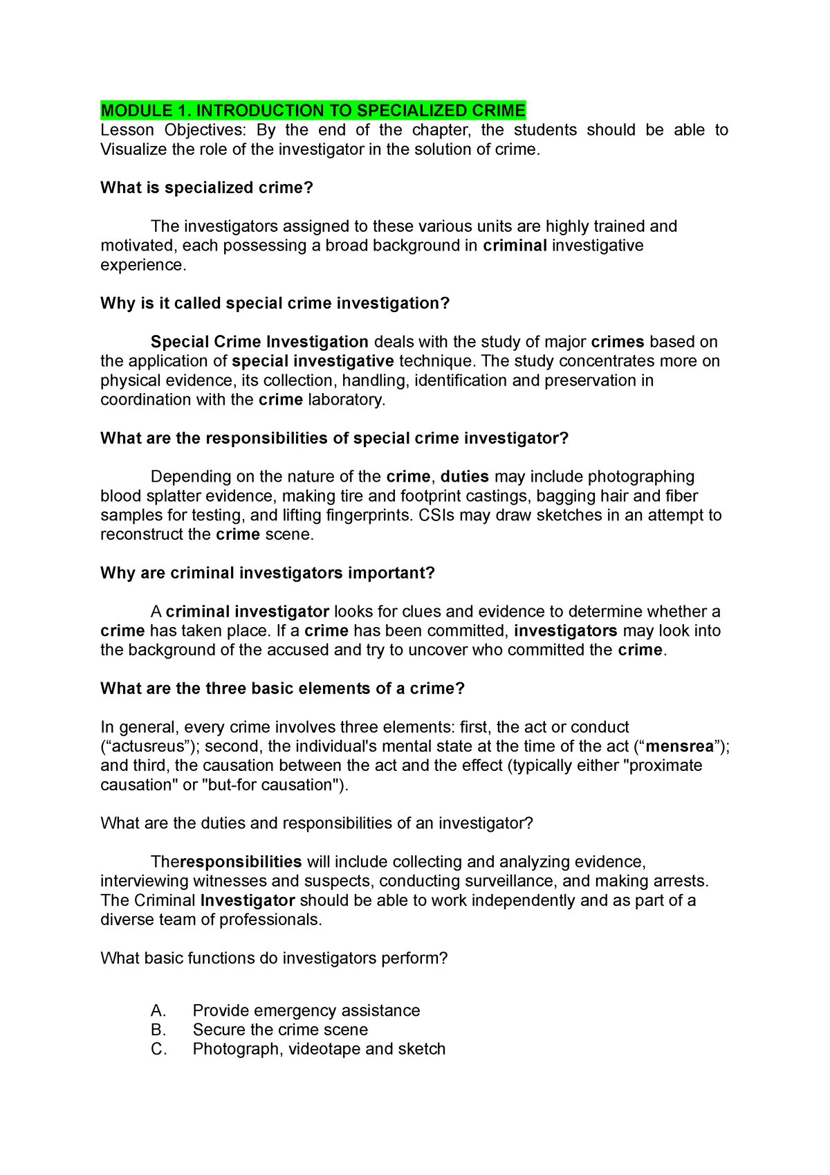 what is special crime investigation essay