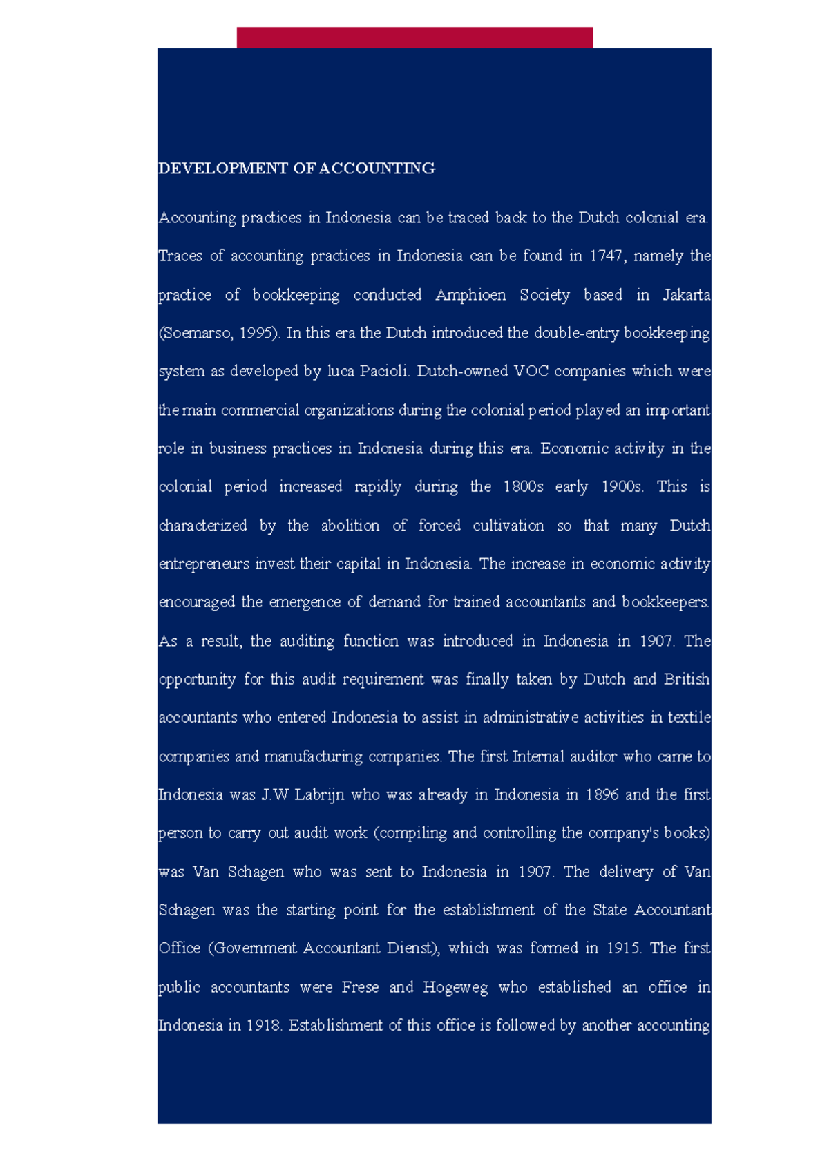 Notes Study Accounting - Development OF Accounting - DEVELOPMENT OF ...