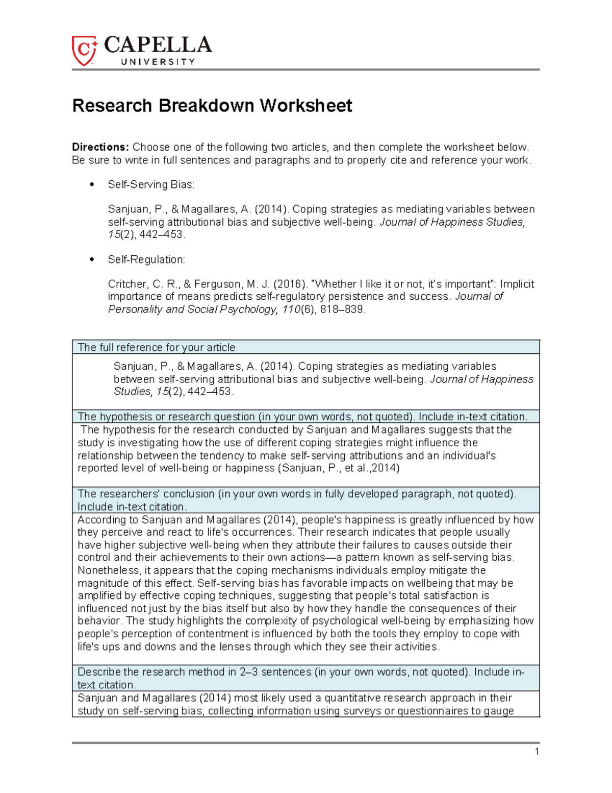 research breakdown worksheet