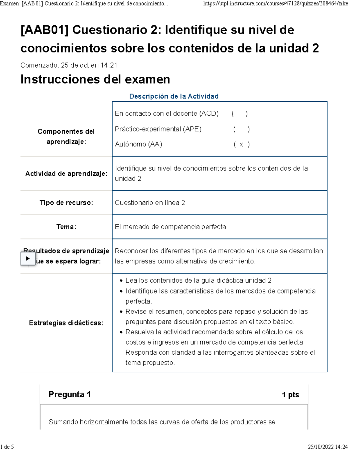 Examen [AAB01] Cuestionario 2 Identifique su nivel de conocimientos ...