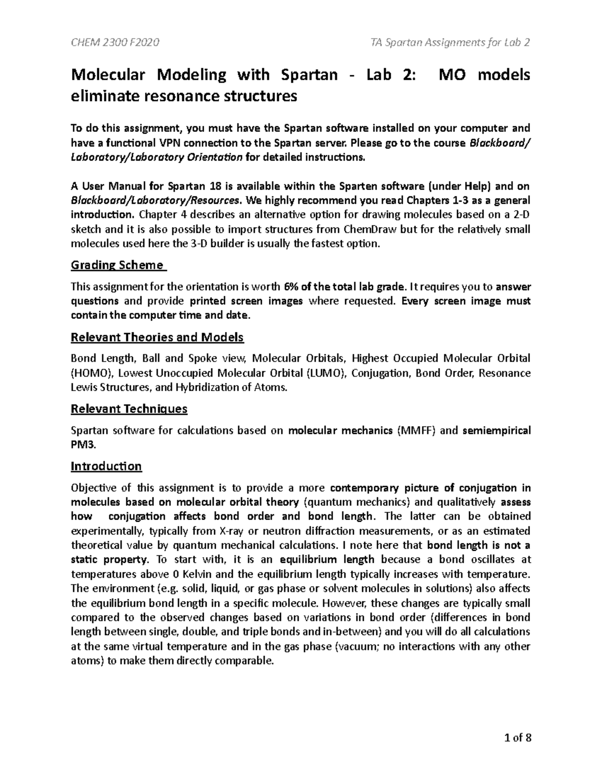 Computational Assignment for Lab 2 - Molecular Modeling with Spartan ...