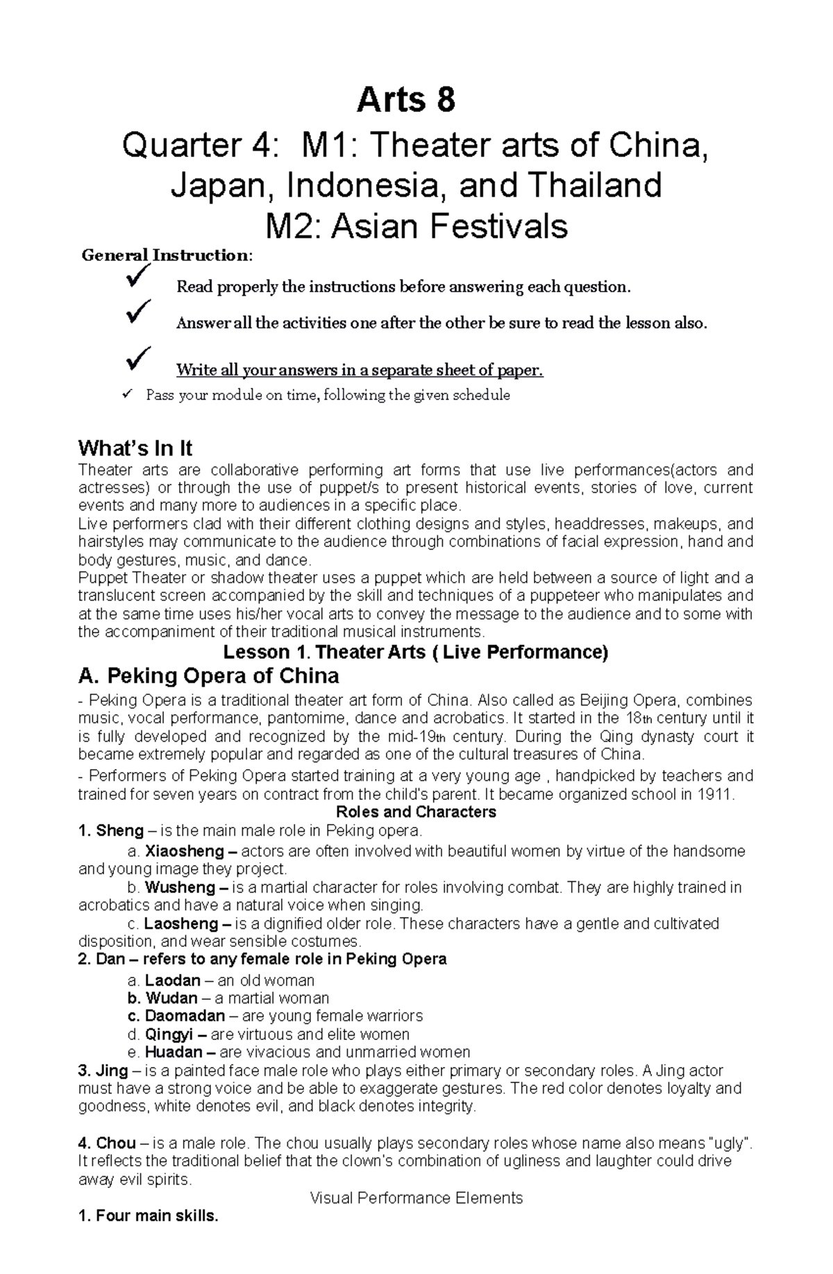 Arts 8 quarter 4 n/a Arts 8 Quarter 4 M1 Theater arts of China