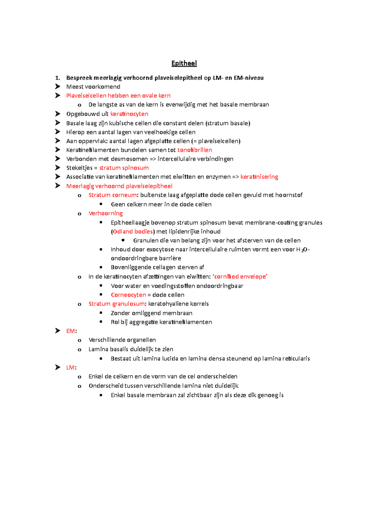 Vragen En Antwoorden Algemene Histologie - Epitheel Bespreek Meerlagig ...