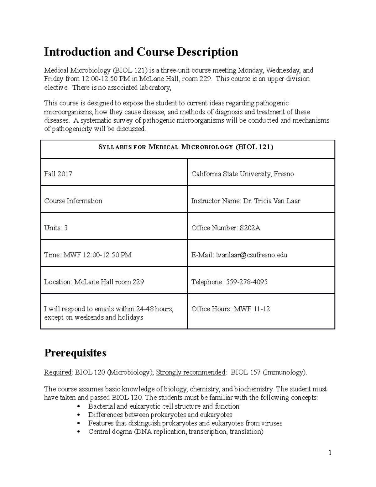 Medical Microbiology Fall 2017 Syllabus - Introduction And Course ...