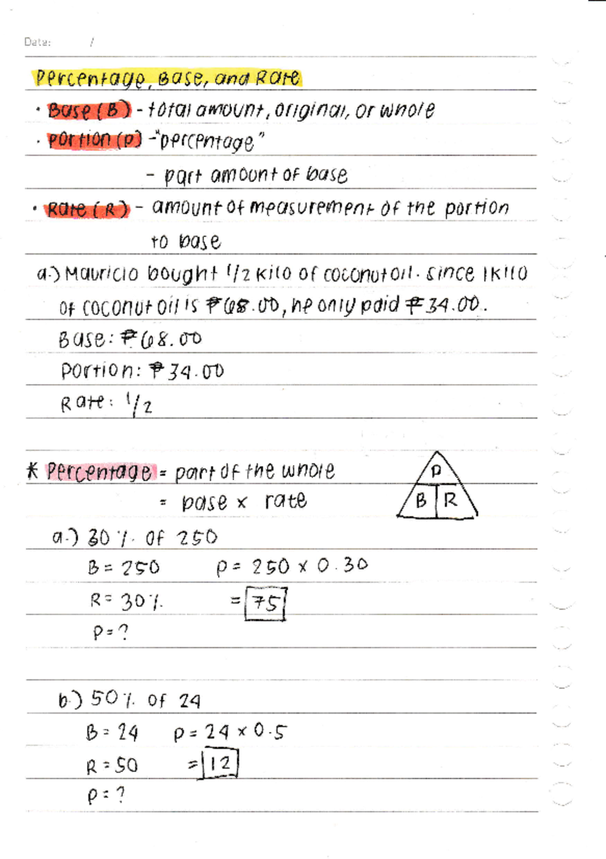 Percentage, Base, Rate - SHS - ABM Business Math - Studocu