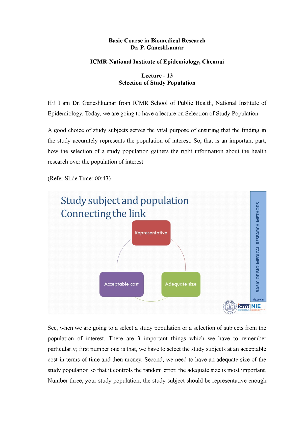 Lec-13 Selection Of Study Population - Basic Course In Biomedical ...