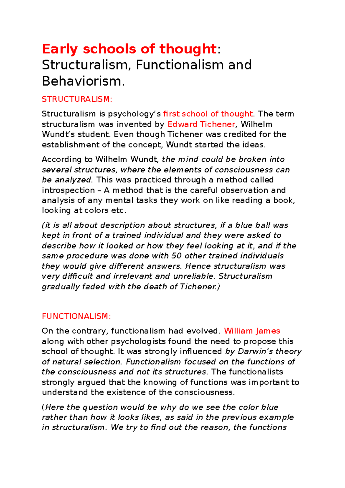 Early schools of thought Early schools of thought Structuralism