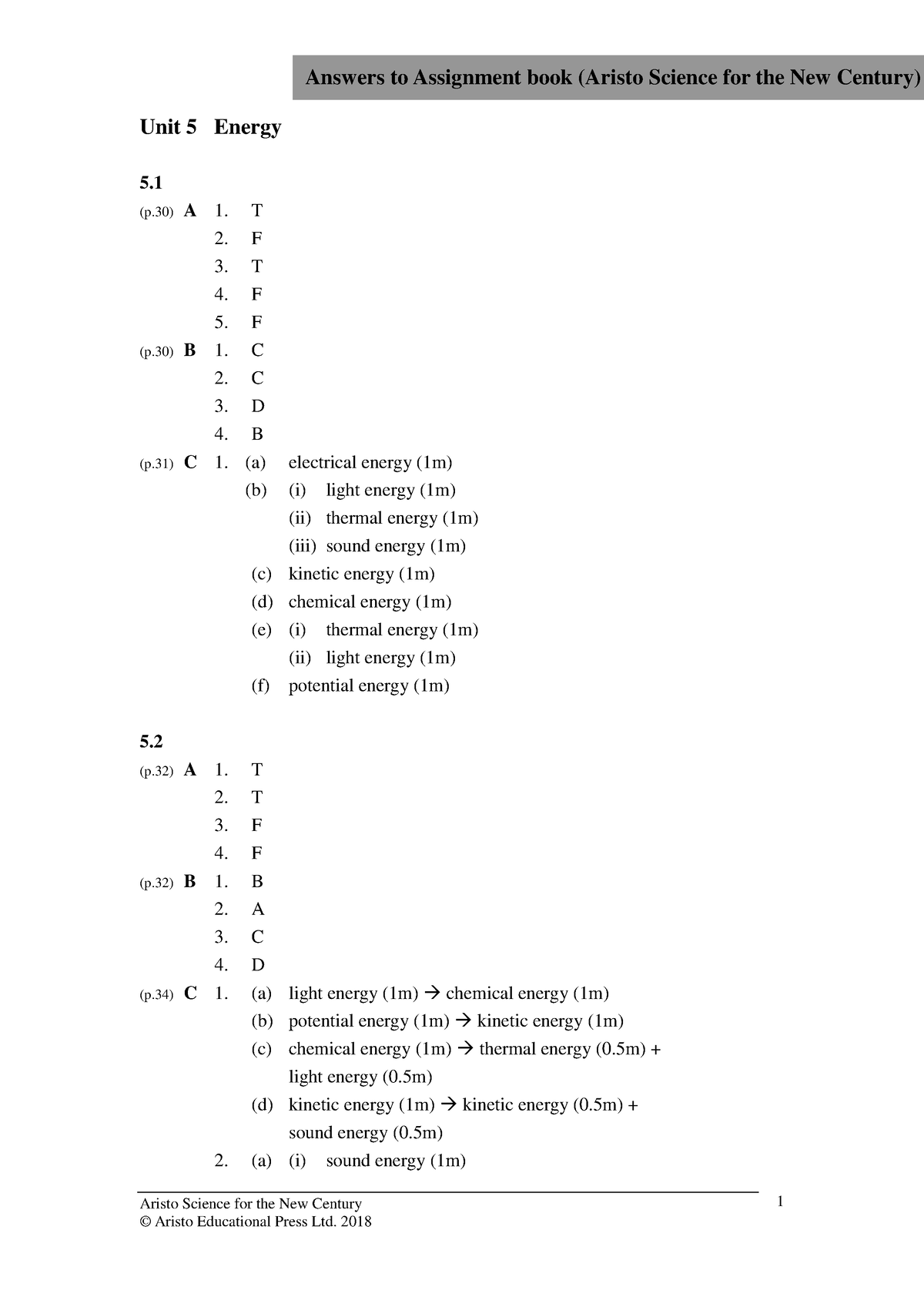 aristo science assignment book 2a unit 7 answer