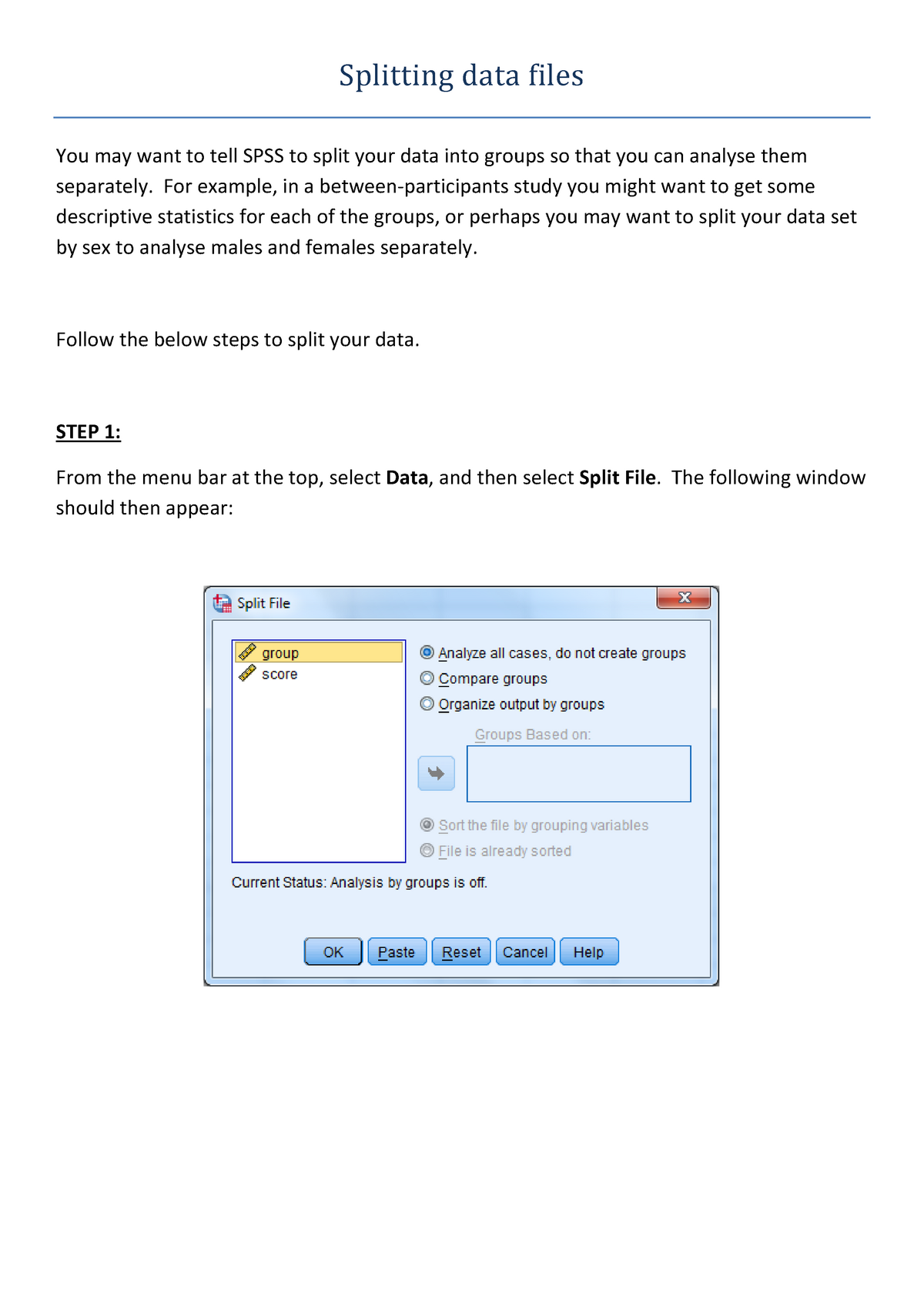 How to split data files - Splitting data files You may want to tell ...