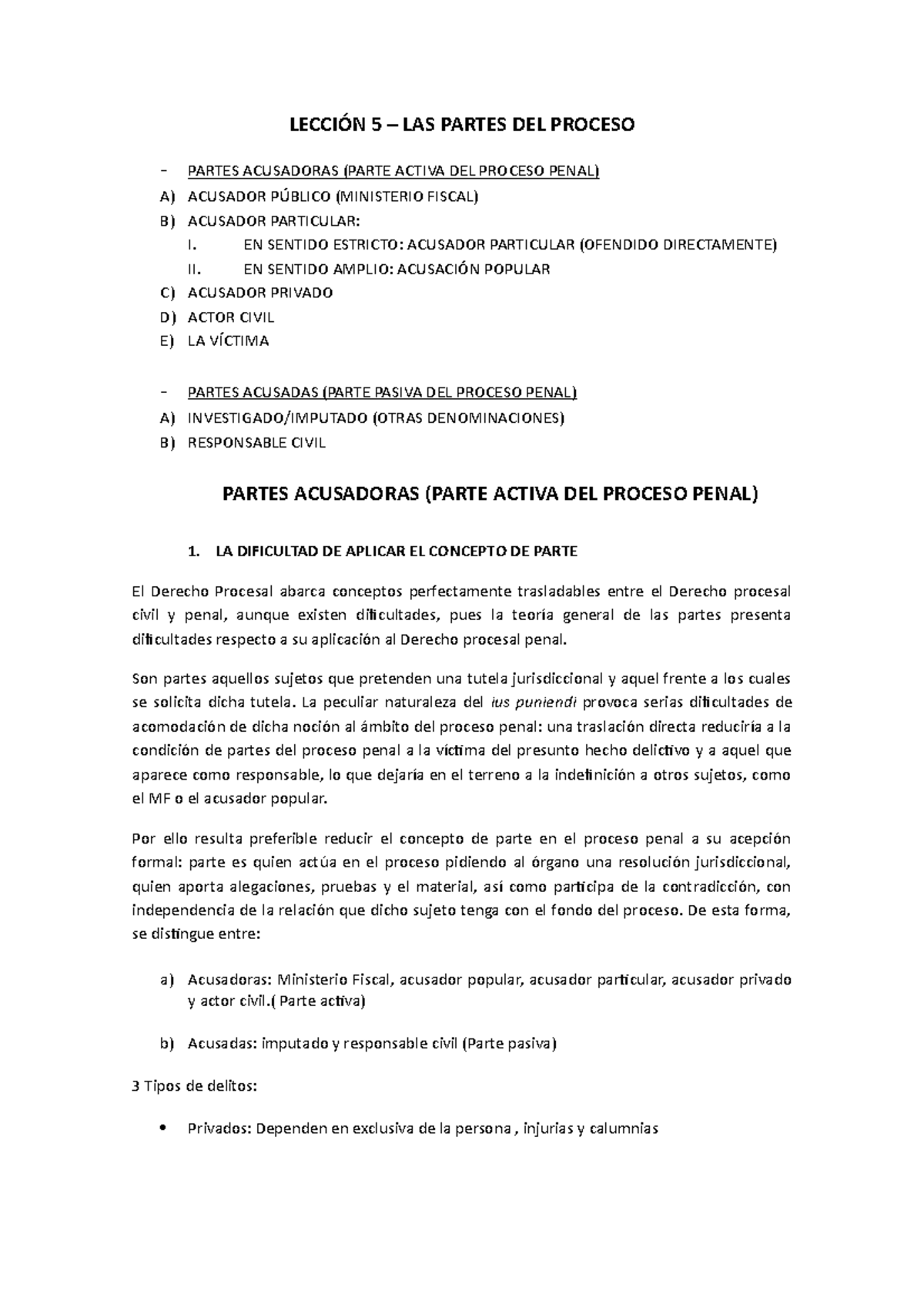 TEMA 5 - LAS Partes EN EL Proceso Penal - LECCIÓN 5 – LAS PARTES DEL ...