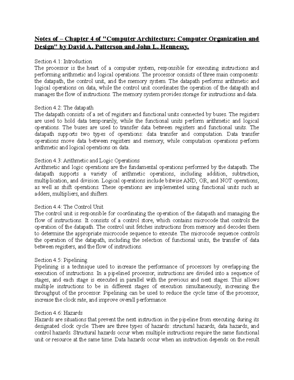 Chapter 4 Notes Notes Of Chapter 4 Of Computer Architecture